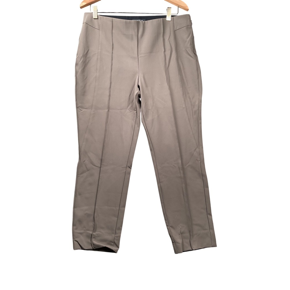 Lafayette 148 Gramercy Pants Womens 12 Taupe Pintuck Seam Side Zip Trousers